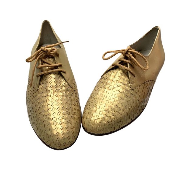 STEPHANE KELIAN Shimmery Gold Leather Lace Up Oxfords  *NWOB‎ - Picture 2 of 11